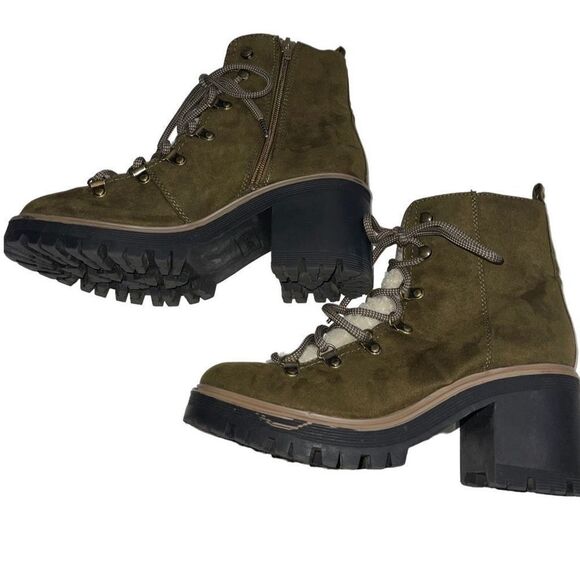 Esprit Olive Green & Faux Fur Flynne Chunky Heel Boots - Size 7.5 - Picture 3 of 6